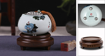 招商銀行 遛鳥圖影青釉錫罐定制